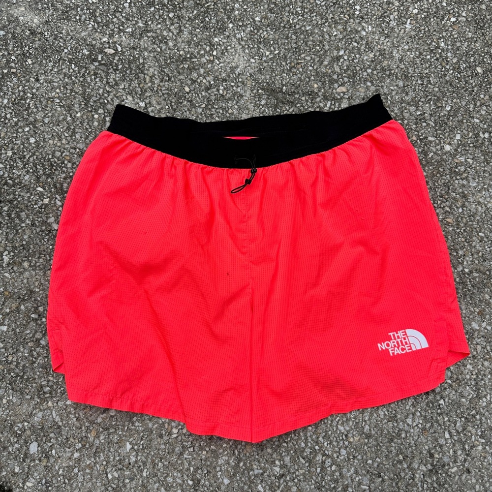 The North Face Mens Running Shorts Neon Orange Infrared Mesh Split Hem Size M